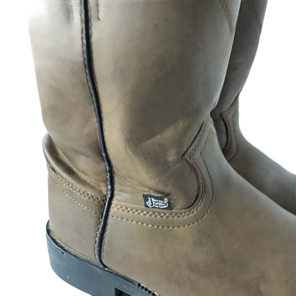 JUSTIN BOOTS BASICS JBL3001 7.5 B Brown Leather Mid-Calf Boot Western Roper Work - Picture 6 of 13